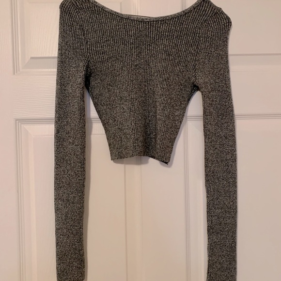 Grey Ribbed Crop Top - Picture 3 of 5